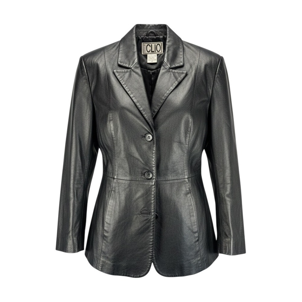 Leather Clio Womens 8 Black Leather Blazer Jacket Vintage Y2K Office Siren Goth